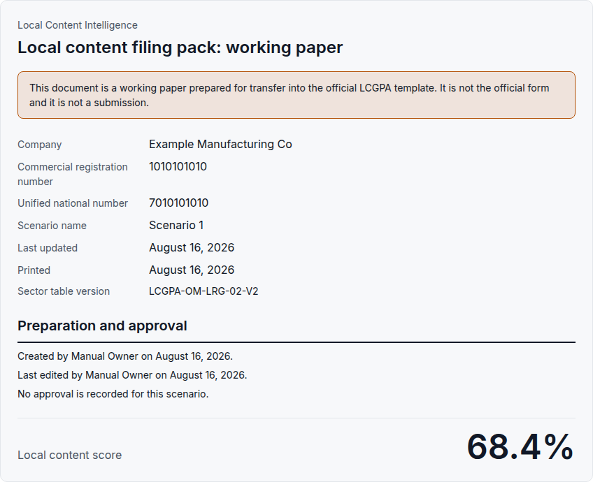 The filing pack's cover page.