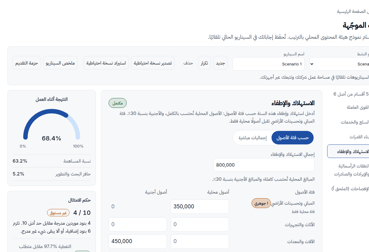 خطوة الاستهلاك والإطفاء: مصروف السنة حسب فئة الأصل، محلي أو أجنبي.